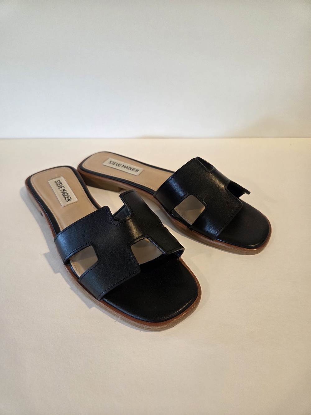 Steve Madden Black Hadyn Leather Slide Sandals